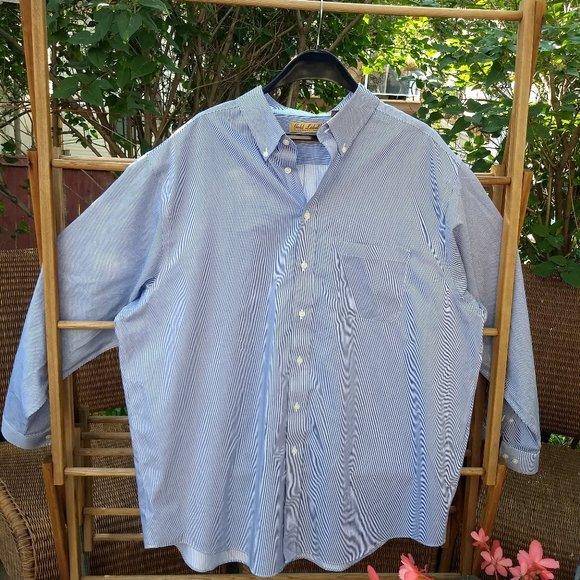 Roundtree and Yorke classic blue white stripe bankers dress shirt - Picture 1 of 9